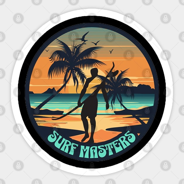 Surf Masters , Hello Summer Vintage Funny Surfer Riding Surf Surfing Lover Gifts Sticker by Customo